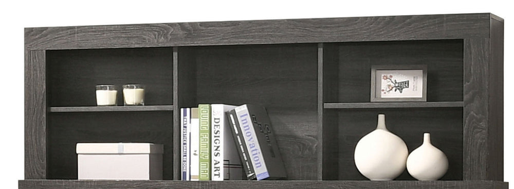 English Elm Lantha Gray Oak Finish Platform Bed with Bookcase Headboard, 5 Open Shelves, Low Profile Frame B2726S00519