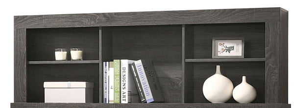 English Elm Lantha Gray Oak Finish Platform Bed with Bookcase Headboard, 5 Open Shelves, Low Profile Frame B2726S00519