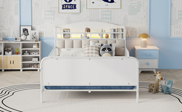 English Elm Full Solid Wood Kids Platform Bed with Guardrail, Low-Profile Durable Pine & MDF, 350LB Capacity White 58.27 L x 16.93 W x 9.65 H W2593P337441