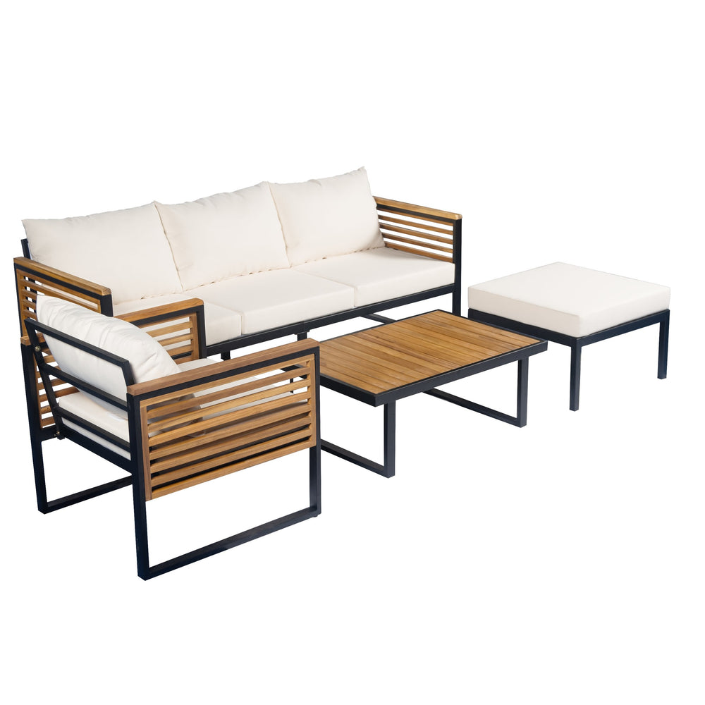 English Elm Christopher Knight Home® - Outdoor 4-Piece Acacia Wood & Metal Patio Sofa Set - Stylish, Weather-Resistant Comfort For Your Space N757S438856B