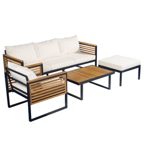 English Elm Christopher Knight Home® - Outdoor 4-Piece Acacia Wood & Metal Patio Sofa Set - Stylish, Weather-Resistant Comfort For Your Space N757S438856B