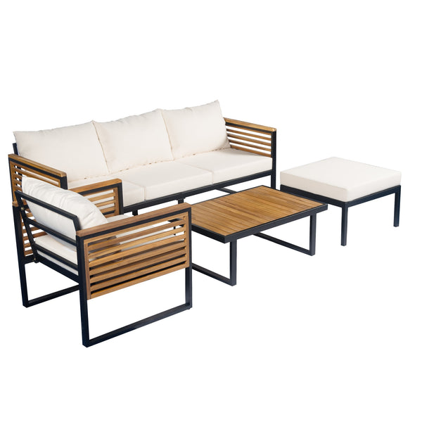 English Elm Christopher Knight Home® - Outdoor 4-Piece Acacia Wood & Metal Patio Sofa Set - Stylish, Weather-Resistant Comfort For Your Space N757S438856B