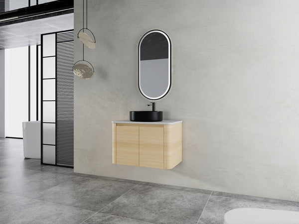 English Elm 30'' Wall-Mounted Bathroom Vanity With Ceramic Art Sink, Soft-Close Doors & Space-Saving Design W999S00463