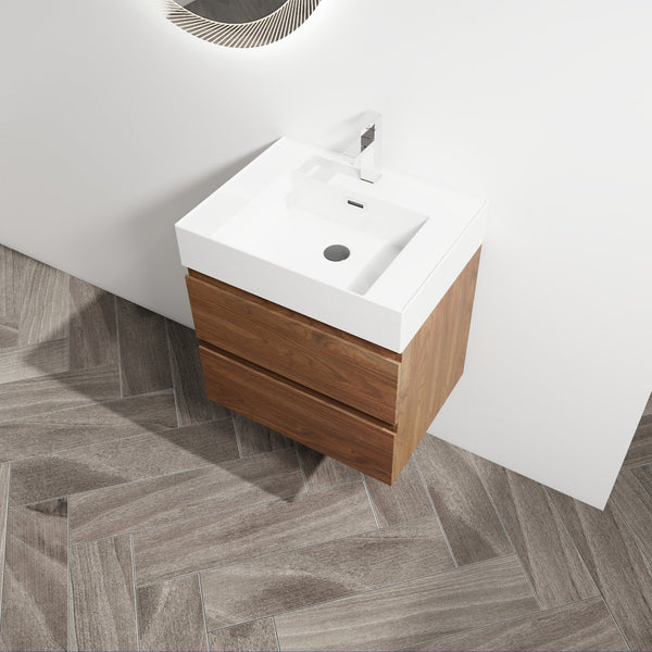 English Elm 24" Wall-Mounted Bathroom Vanity With Stylish Resin Sink & Soft-Close Drawers For Modern Spaces W999S00199