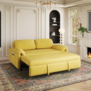English Elm Dual-Purpose Velvet Sofa Bed Blue Black Pink - Stylish Retractable 2-Seater with Solid Wood Frame, 500lb Support W3371P302134