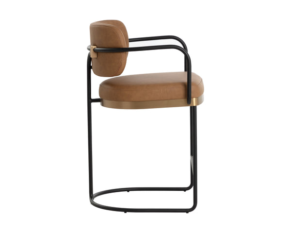 Sunpan Jalen Counter Stool - Elegant Milliken Cognac With Gold Accents, Perfect For Home Or Business Use Brown Faux Leather 111700