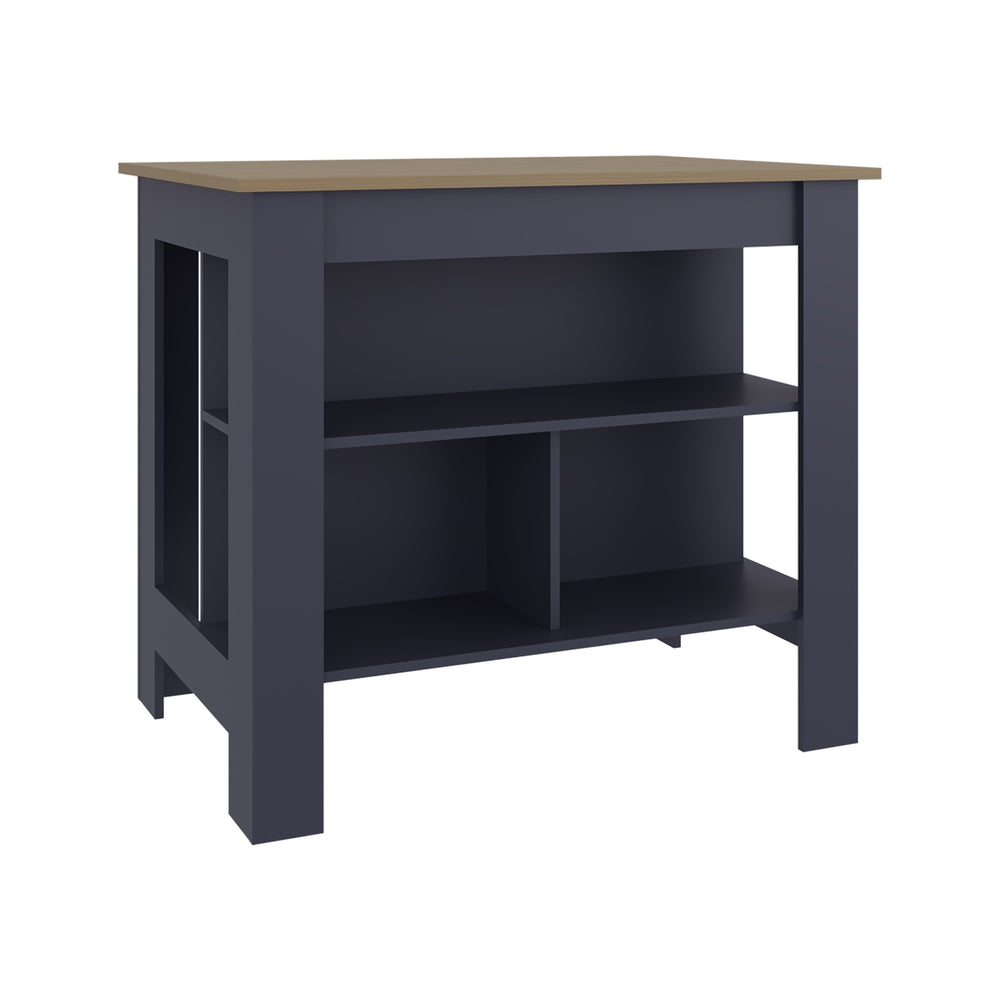 English Elm Cala Kitchen Island with Wide Prep Top, Three Open Shelves, Sturdy Legs, Natural Oak & Blue Finish B070P378354