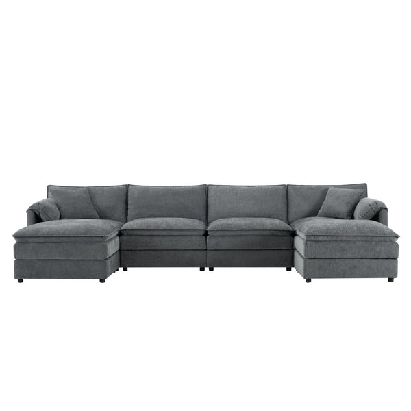 English Elm [video]136" Chenille U-shaped Sectional Six Seat Cloud Sofa with Movable Ottomans Dark Gray N723S1687B