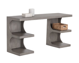 Sunpan Catrine Desk - Handcrafted Mid-Century Modern Design with Unique Curves and Artisan Shelving Elements Grey