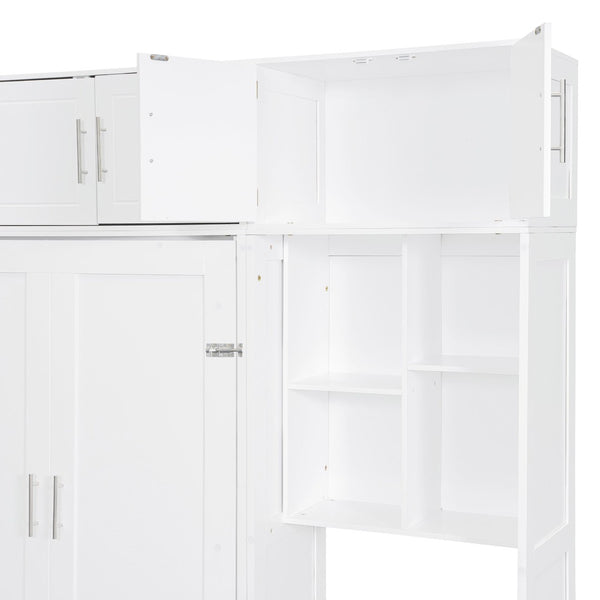 English Elm Full Size Murphy Wall Bed with Fold Away Desk Cabinet and Shelves for Small Spaces N708S00020K-1