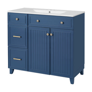 English Elm 36" Modern Bathroom Vanity with Ceramic Sink, Soft-Close Doors, Double-Layer Drawer & Storage Elegance Blue N729P289163C