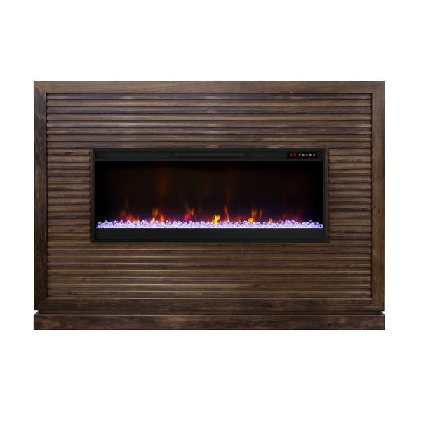 English Elm Riviera 64" Fireplace Mantel with 42" Electric Insert, Poplar & Okume Veneer, Bourbon Finish, Remote Control Brown B108P364425