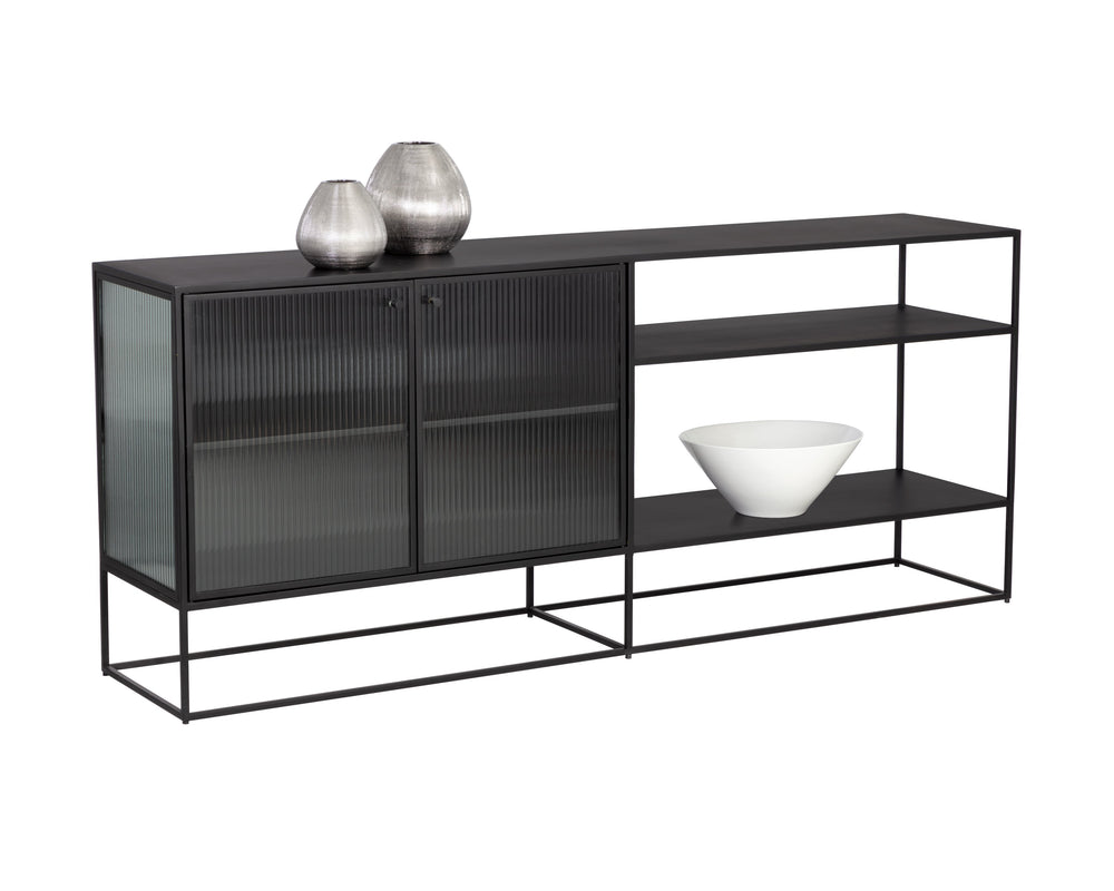 Sunpan Parsons Sideboard: Timeless Mid-Century Modern Design with Fluted Glass Doors and Matte Black Frame Large - 71W x 15D x 30H