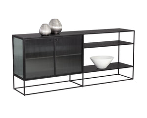 Sunpan Parsons Sideboard: Timeless Mid-Century Modern Design with Fluted Glass Doors and Matte Black Frame Large - 71W x 15D x 30H