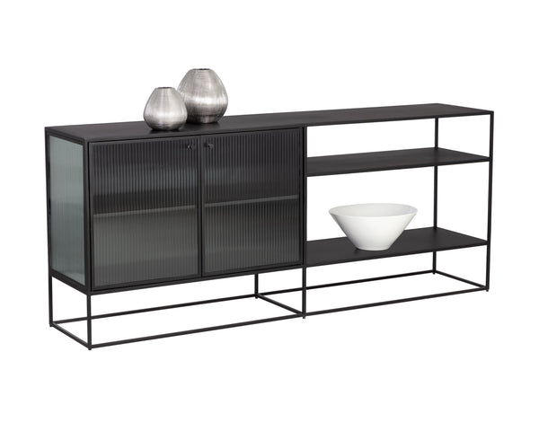 Sunpan Parsons Sideboard: Timeless Mid-Century Modern Design with Fluted Glass Doors and Matte Black Frame Large - 71W x 15D x 30H