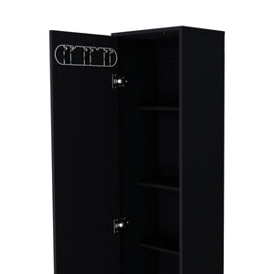 English Elm Storage Cabinet 71"H Tall Narrow 5-Shelf Organizer with 3 Broom Hangers Metal Hardware Black B097P221373