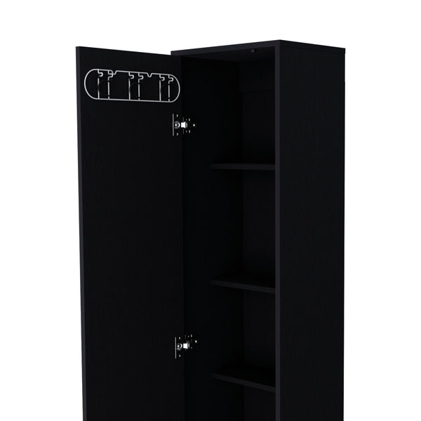 English Elm Storage Cabinet 71"H Tall Narrow 5-Shelf Organizer with 3 Broom Hangers Metal Hardware Black B097P221373