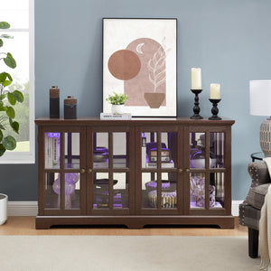 English Elm Led Curio Display Cabinet - Antique Cherry 4-Door Showcase With Adjustable Shelves & Colorful Lighting W2275P231691