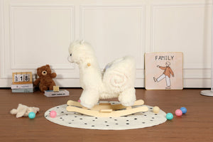 English Elm Kids Alpaca Plush Rocking Toy with Lullaby Sounds Jingle Bells and Safety Belt W3723P374144
