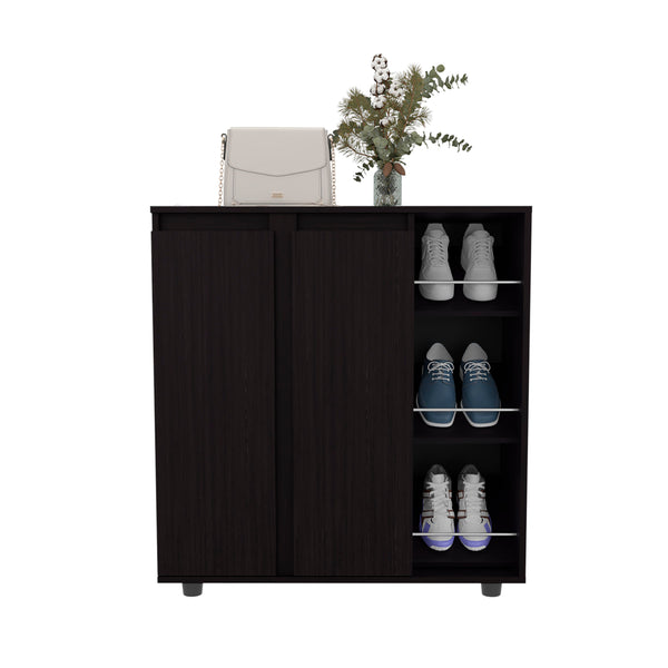 English Elm Gitano Wenge Shoe Cabinet with 2 Doors, 8 Enclosed & 3 Open Side Shelves, Scratch‑Resistant Finish, Compact Design B128P387072