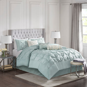 JLA Home Madison Park - 7 Tufted Comforter Set Laurel Collection – Hotel-Inspired Texture, Durable Polyester, Wrinkle-Resistant Elegance Seafoam MP10-639