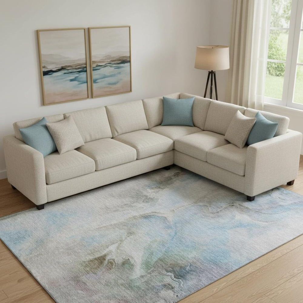 HomeRoots 9' X 12' Sky Blue Gray Silver Abstract Area Rug - Durable, Stain-Resistant Design with UV Protection 697000