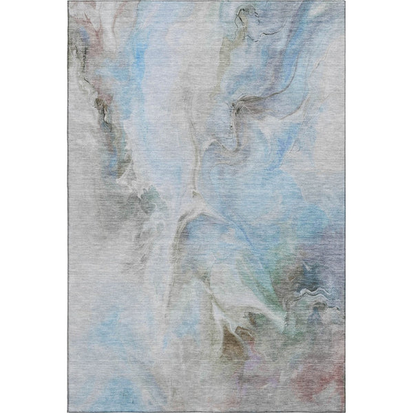 HomeRoots 9' X 12' Sky Blue Gray Silver Abstract Area Rug - Durable, Stain-Resistant Design with UV Protection 697000