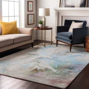 HomeRoots 9' X 12' Sky Blue Gray Silver Abstract Area Rug - Durable, Stain-Resistant Design with UV Protection 697000