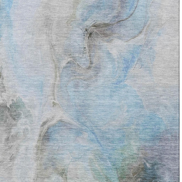 HomeRoots 9' X 12' Sky Blue Gray Silver Abstract Area Rug - Durable, Stain-Resistant Design with UV Protection 697000