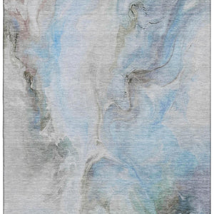 HomeRoots 9' X 12' Sky Blue Gray Silver Abstract Area Rug - Durable, Stain-Resistant Design with UV Protection 697000