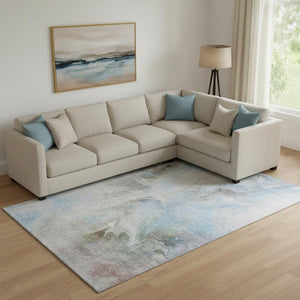 HomeRoots 10' X 14' Sky Blue Gray Silver Abstract Area Rug – Stylish, Washable, UV Protected for High-Traffic Spaces 697001