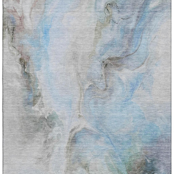 HomeRoots 10' X 14' Sky Blue Gray Silver Abstract Area Rug – Stylish, Washable, UV Protected for High-Traffic Spaces 697001