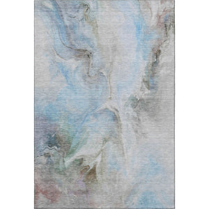 HomeRoots 10' X 14' Sky Blue Gray Silver Abstract Area Rug – Stylish, Washable, UV Protected for High-Traffic Spaces 697001