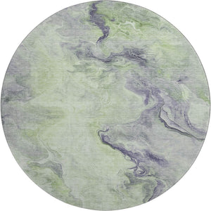 HomeRoots 8' Oversized Artichoke Green Abstract Washable Round Rug with UV Protection for Stylish Spaces 697004