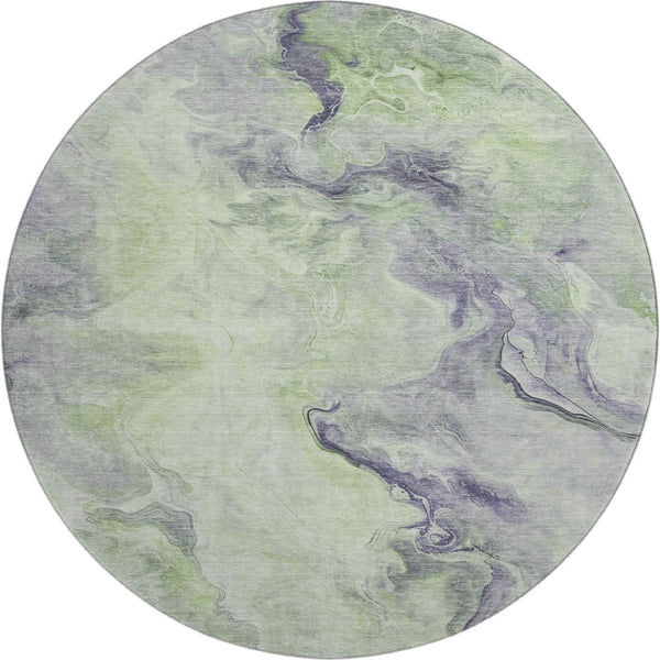 HomeRoots 8' Oversized Artichoke Green Abstract Washable Round Rug with UV Protection for Stylish Spaces 697004