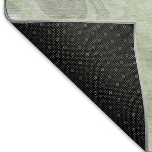 HomeRoots 8' Oversized Artichoke Green Abstract Washable Round Rug with UV Protection for Stylish Spaces 697004