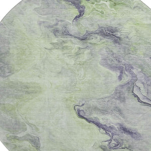 HomeRoots 8' Oversized Artichoke Green Abstract Washable Round Rug with UV Protection for Stylish Spaces 697004