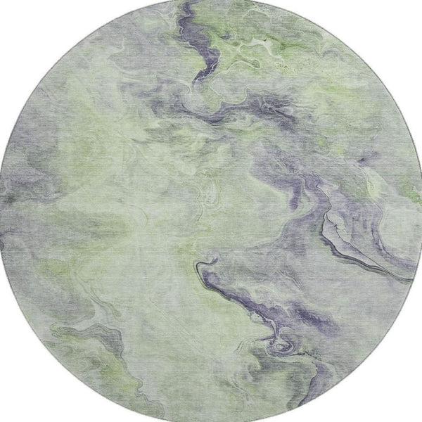 HomeRoots 8' Oversized Artichoke Green Abstract Washable Round Rug with UV Protection for Stylish Spaces 697004