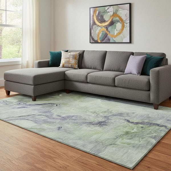 HomeRoots 8' X 10' Elegant Artichoke Green Abstract Area Rug with UV Protection & Stain Resistance for Home 697005