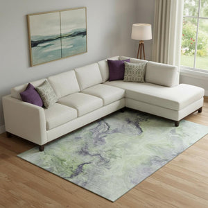 HomeRoots 9' X 12' Artichoke Green Abstract Area Rug - Stylish, Stain Resistant, UV Protected for Homes & Pets 697006