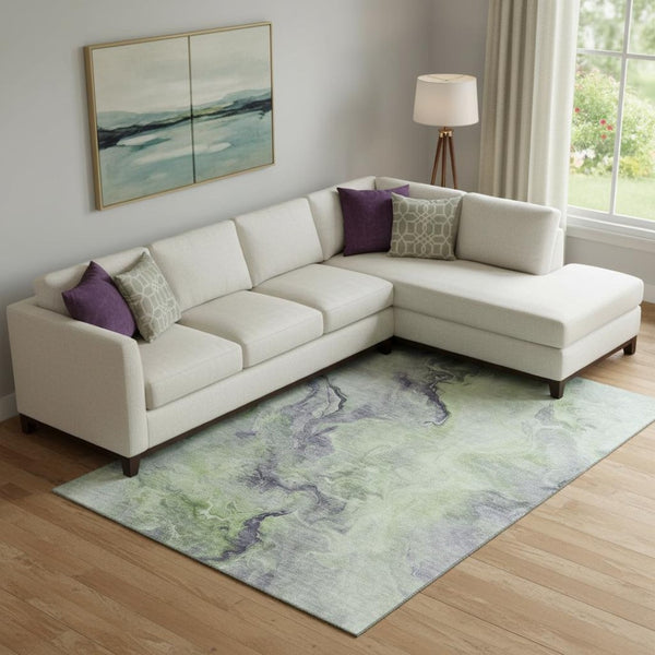 HomeRoots 9' X 12' Artichoke Green Abstract Area Rug - Stylish, Stain Resistant, UV Protected for Homes & Pets 697006