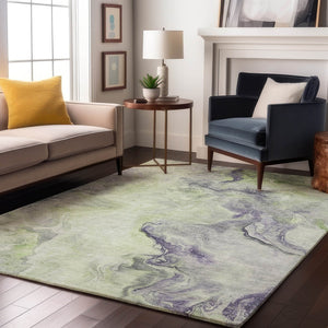 HomeRoots 9' X 12' Artichoke Green Abstract Area Rug - Stylish, Stain Resistant, UV Protected for Homes & Pets 697006