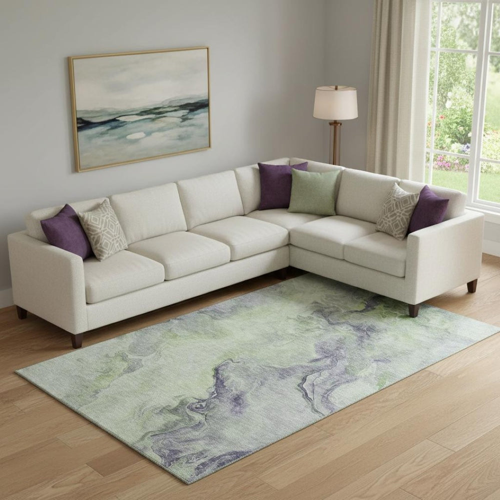 HomeRoots 10' X 14' Artichoke Green Abstract Area Rug – Washable, UV Protected, Durable & Perfect for Families 697007