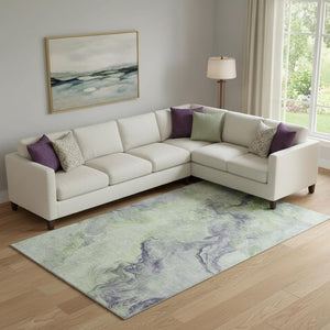 HomeRoots 10' X 14' Artichoke Green Abstract Area Rug – Washable, UV Protected, Durable & Perfect for Families 697007