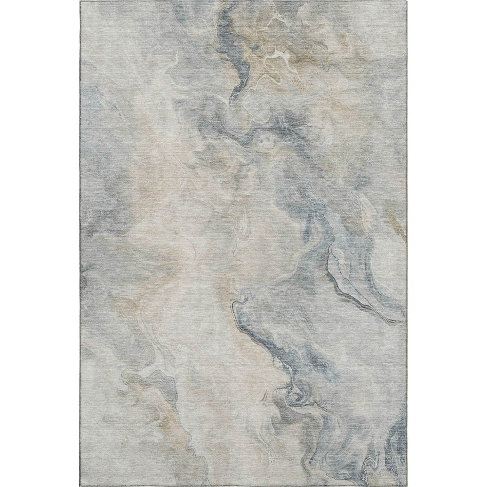 HomeRoots 5' X 8' Washable Abstract Area Rug in Beige, Gray & Ivory - UV Protected, Stain Resistant, Durable Design 697009