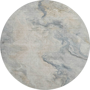 HomeRoots 8' Stylish Beige Gray Ivory Abstract Round Rug - Washable, UV-Protected, Stain-Resistant Design 697010