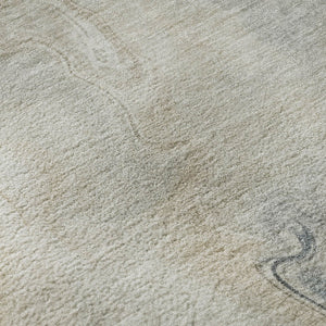 HomeRoots 8' Stylish Beige Gray Ivory Abstract Round Rug - Washable, UV-Protected, Stain-Resistant Design 697010