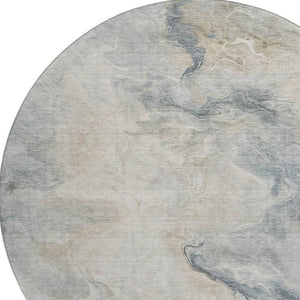 HomeRoots 8' Stylish Beige Gray Ivory Abstract Round Rug - Washable, UV-Protected, Stain-Resistant Design 697010