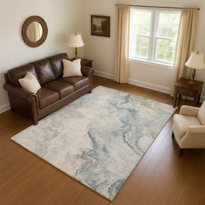 HomeRoots 8' X 10' Washable Beige Gray Ivory Abstract Area Rug - UV Protected, Durable, Modern Design for Any Room 697011