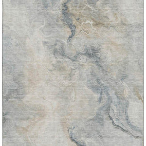 HomeRoots 8' X 10' Washable Beige Gray Ivory Abstract Area Rug - UV Protected, Durable, Modern Design for Any Room 697011